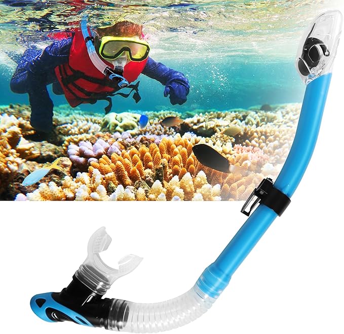 Diving Dry Snorkel, Easy Breath Diving Snorkel for Snorkeling, Scuba Diving, Freediving, Swimming Training, Design with Food-Grade Silicone Mouthpiece/Top Dry Valve for Adult Youth