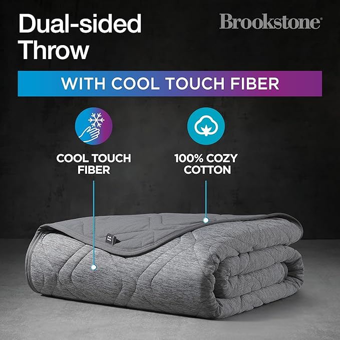 Brookstone Cooling Comfort Throw Blankets for Sleeping - Innovative Cooling Dual-Sided Throw - Oversized Cool Blanket for Hot Sleepers - Nylon and Polyethylene Blanket - Quite Shade