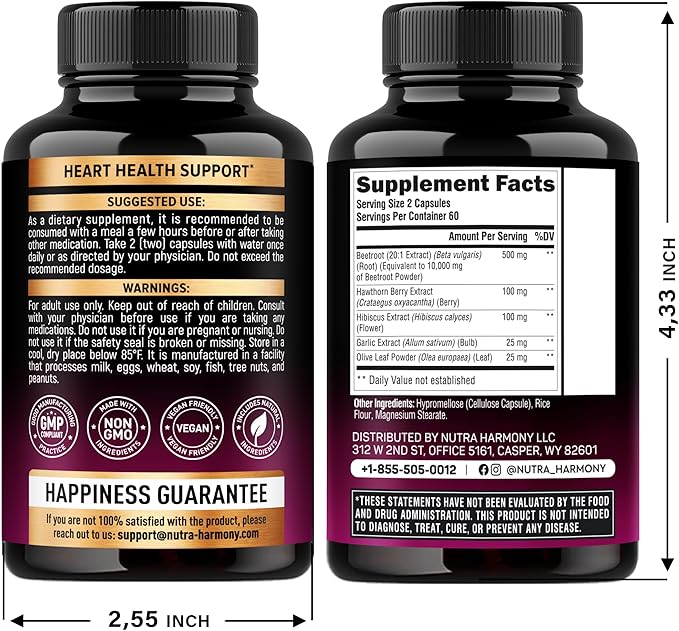 Beet Root Capsules - Healthy Blood Pressure Support Supplement** for Heart & Circulation Support - with Hawthorn Berry, Hibiscus & Garlic - Nitric Oxide for Energy - Made in USA, 120 Capsules