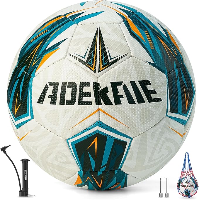 Soccer Ball Size 5 for All Age Recreational or Professional Outdoor Practice, PU Official Size&Weight, Size 5 Soccer Ball for Boys Youth Adults College Team, Ideal Gifts with Pump and Carry Net
