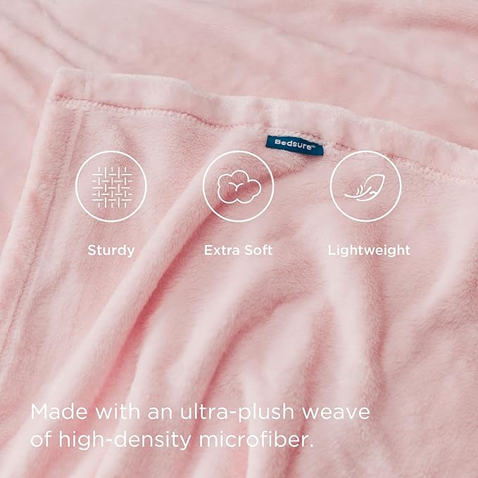 Bedsure Pink Fleece Blanket - 300GSM Soft Lightweight Plush Cozy Blankets for Bed, Sofa, Couch, Travel, Camping, 50x70 inches