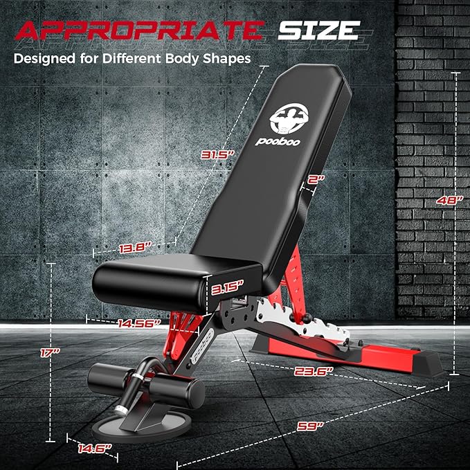 Pooboo Weight Bench, Heavy Duty Bench and 8 Adjustable Positions Workout Bench Press for Home Gym Strength Training