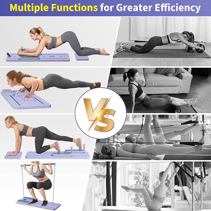 Pilates Reformer Set, ESBANY Pilates Board with Phone Holder, Multi-Purpose Foldable Pilates Reformer Machine, Portable Home Pilates Slider Board Equipment for Home Workout, Fitness, Exercise, Abs