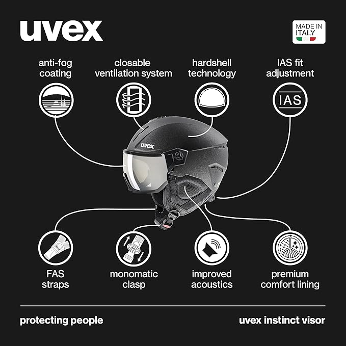 uvex Instinct Visor - Adjustable ski & Snowboard Helmet with Integrated Visor for Women & Men - Black Matte - Medium