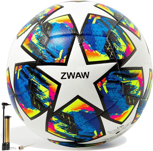 Size 5 Soccer Ball, Waterproof PU Leather, Official Match Ball, with Pump & Needles
