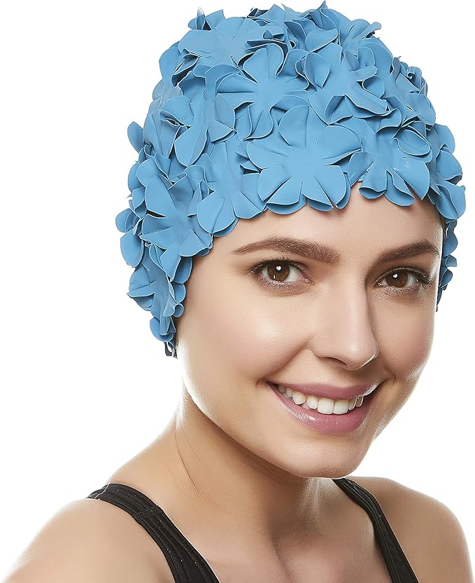BEEMO Floral Petal Ladies Bathing Swim Cap Women Retro Swim Hat Long/Short Hair