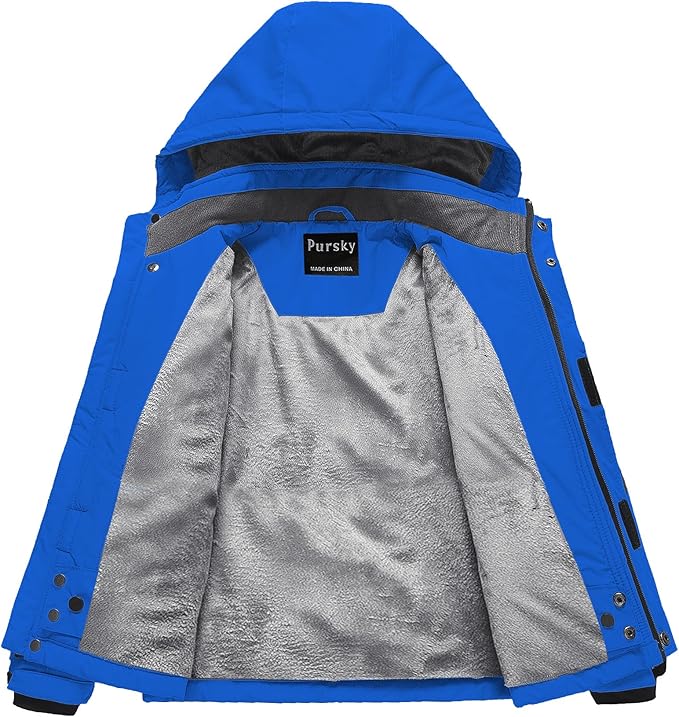 Pursky Boy's Waterproof Ski Jacket Kids Winter Snow Coats Fleece Raincoats Parka