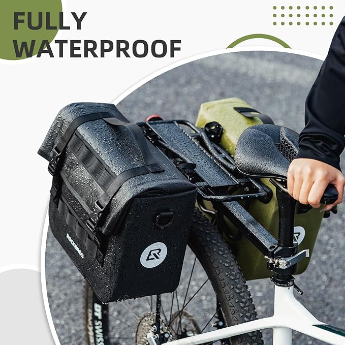 ROCKBROS Bike Panniers 15L Capacity Waterproof Bike Rack Bag Bicycle Panniers for Cycling Commuting Bikepacking Green