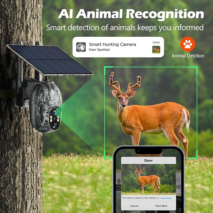 VOOPEAK Cellular Trail Camera, 2.5K Trail Cameras with Color Night Vision, Built-in SIM Card Live Streaming Pan 355° Tilt 90° Game Camera Solar Powered Motion Activated No WiFi Needed