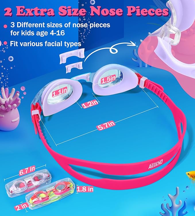 Aegend 2 Pack Kids Goggles, Swimming Goggles for Kids Age 4-16 Boys and Girls Youth, Anti-Fog Waterproof Anti-UV Pool Goggles