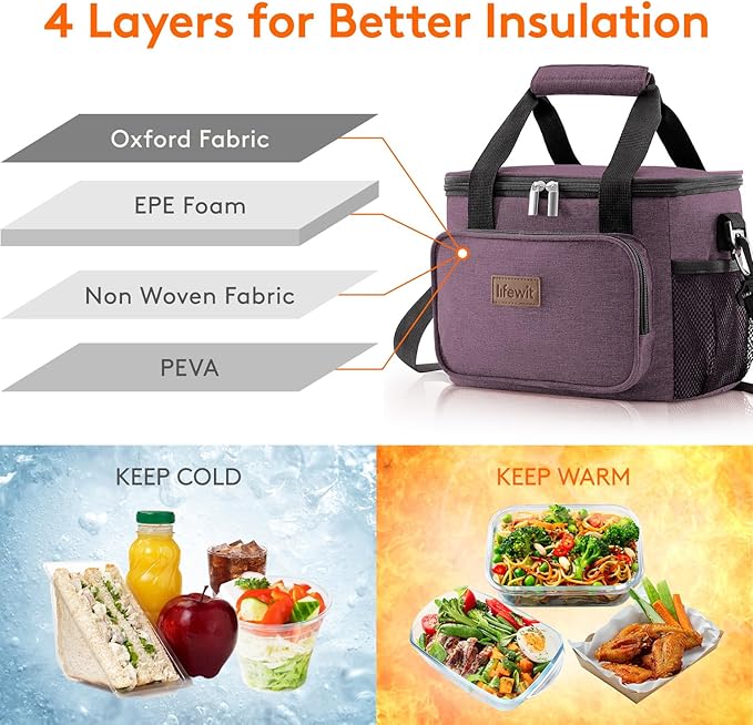 Lifewit Medium Lunch Bag Insulated Lunch Box Soft Cooler Cooling Tote for Adult Men Women, Purple 12-Can (9L)
