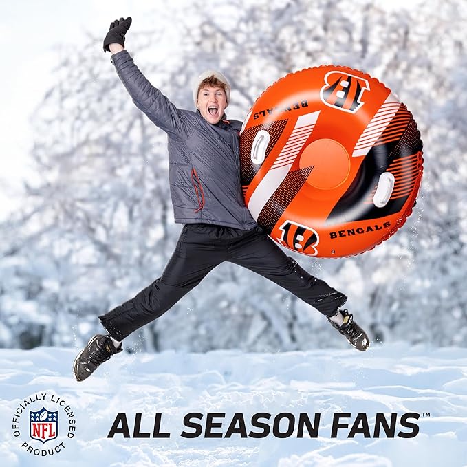 NFL Snow Tube, Heavy Duty Inflatable Sled for Tubing, Fun Winter Toys for Kids & Adults, Football Gifts for Boys - Cincinnati Bengals
