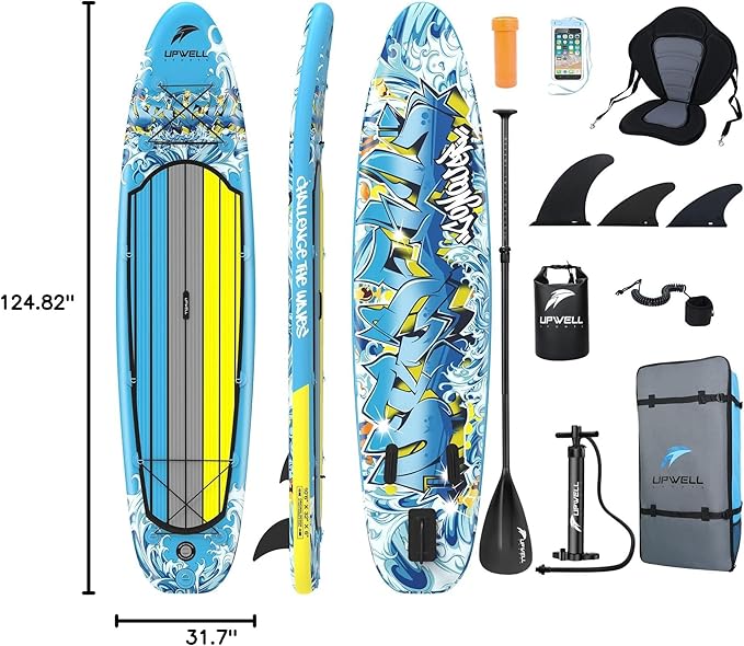 UPWELL 10'6"/11'/11'6" Inflatable Paddle Board, Stand Up Paddlboard for Youth & Adults, Stable Design, Premium SUP Accessories, Backpack, Leash, Hand Pump, Fins