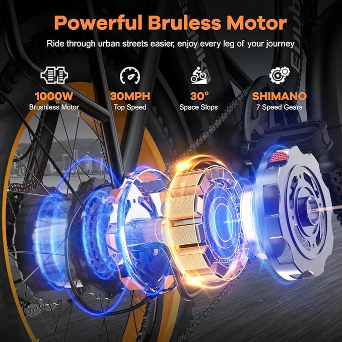 Foldable Electric Bike for Adults, Peak 1000W Brushless Motor 30MPH 70Miles City Commuter Ebike, 48V 20AH Lithium Battery, 20" Fat Tire 7-Speed E-Bicycle with Front Suspension Colourful LCD Display