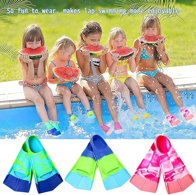 Kids Swim Fins,Short Comfortable Flippers for Lap Swimming and Training for Child,Girls,Boys,Beginners