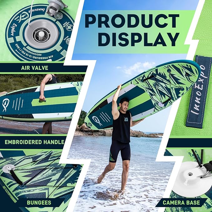 InnoExpo 11' Inflatable Stand Up Paddle Boards with Premium Accessories, Wide Stable SUP Paddle Board Design, Non-Slip Comfort Deck for Youth & Adults