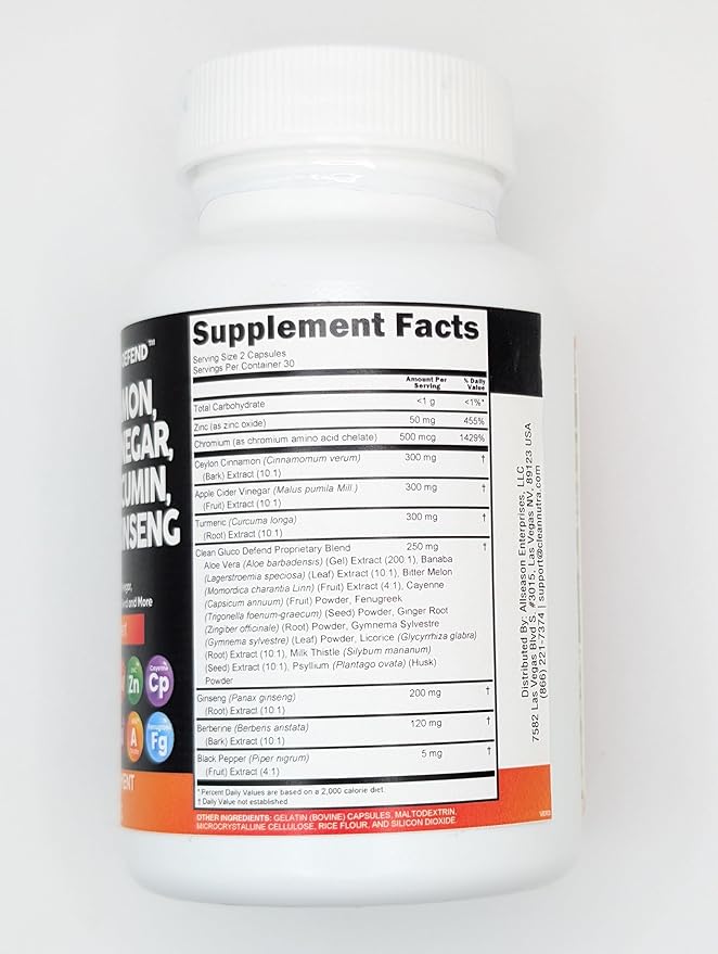 Clean Nutraceuticals Ceylon Cinnamon Turmeric Apple Cider Vinegar Ginseng Berberine Plus Bitter Melon Gymnema Milk Thistle Fenugreek - 2Pack