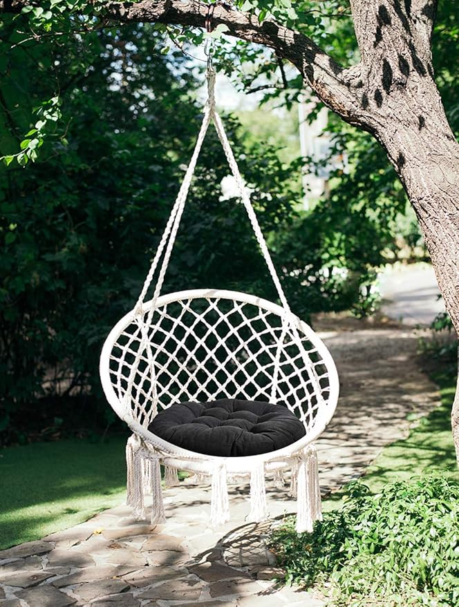 Tiita Seat Cushion Round, Hanging Chair Cushions, Floor Cushion 22 Inch Set of 2, Throw Pillows Indoor/Outdoor (Black, 22 x 22 x 4 Inches)