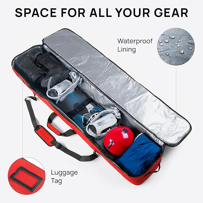 Snowboard Bag For Air Travel - Padded Snowboard Bag - Waterproof and Fully Padded Snowboarding Travel Bag For Flying - Up to 165 CM Snowboards