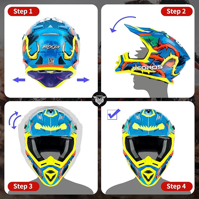 VCOROS H637 Adult Motocross Helmets ATV Dirtbike BMX MX Offroad Adventure UTV Helmets DOT Approved