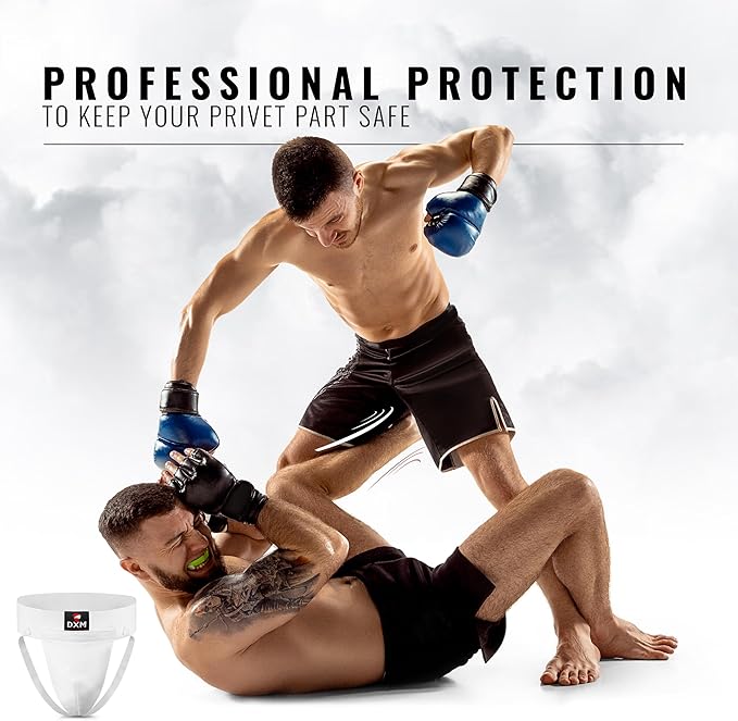 DXM SPORTS Groin Protector Cup Men, Boxing Kickboxing MMA Muay Thai Sparring Groin Guard, Ventilated Adjustable, Karate Fighting Training, Underwear Jiu Jitsu BJJ Protection