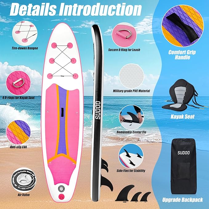 Inflatable Stand Up Paddle Board 10‘x30‘‘- Ultra-Light SUP with Backpack, Pump, Paddle, Coil Leash, 3 Fins, Repair Kit, Stable Design, Non-Slip EVA Deck for Adults & Youth