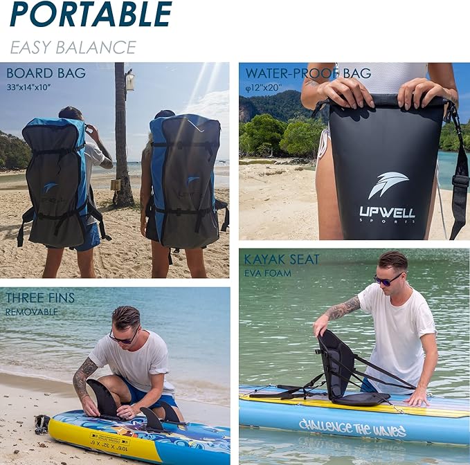 UPWELL 10'6"/11'/11'6" Inflatable Paddle Board, Stand Up Paddlboard for Youth & Adults, Stable Design, Premium SUP Accessories, Backpack, Leash, Hand Pump, Fins