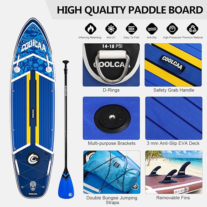 Inflatable Paddle Board, Stand Up Paddleboard with Premium SUP Accessories for Fishing & Yoga, 460lb Capacity, Non-Slip EVA Deck, Blow Up Paddle Boards for Adults & Beginner