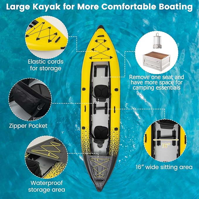 S AFSTAR Inflatable Kayak, 2 Person Canoe with 507 lbs Capacity, Drop-Stitch Floor, All Accessories & Carry Bag, 12.5 ft Large Sit in Tandem Kayak for Fishing, Camping & Exploring for Adults