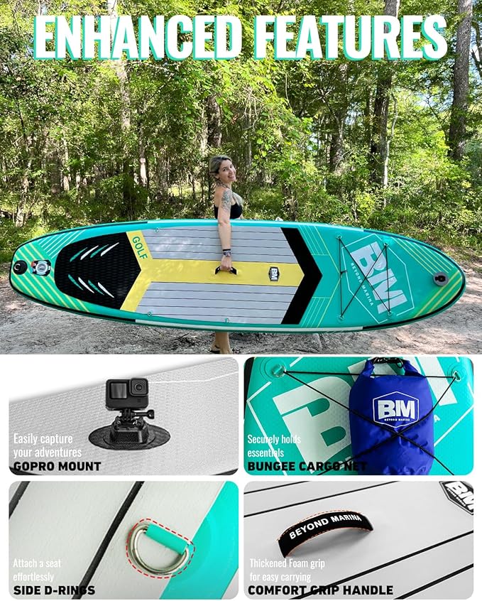 BM Paddle Board Inflatable Stand Up Paddle Board, SUP Paddleboard for Adult, Premium Accessories | Non-Slip EVA Deck & Foam Handles, Camera Mount, Double Action Pump, 85L Travel Backpack