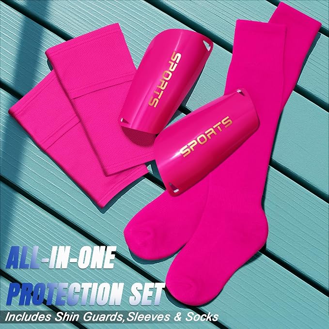 XZQTIVE Soccer Shin Guards with Shin Sleeves and Soccer Socks, Football Shin Pads Set for Kids Youth and Adult