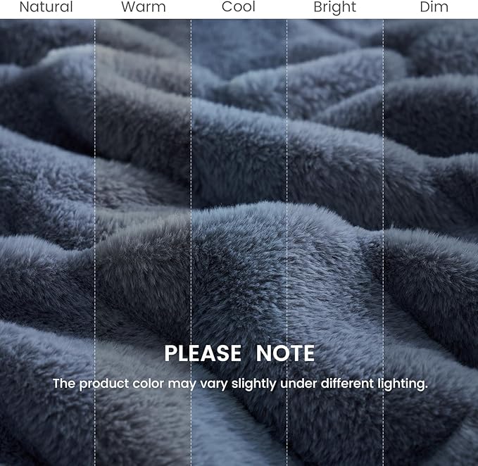 Cozy Bliss Faux Fur Throw Blanket for Couch, Cozy Warm Plush Striped Blanket for Sofa Bedroom Living Room, 90 * 90 Inches Blue