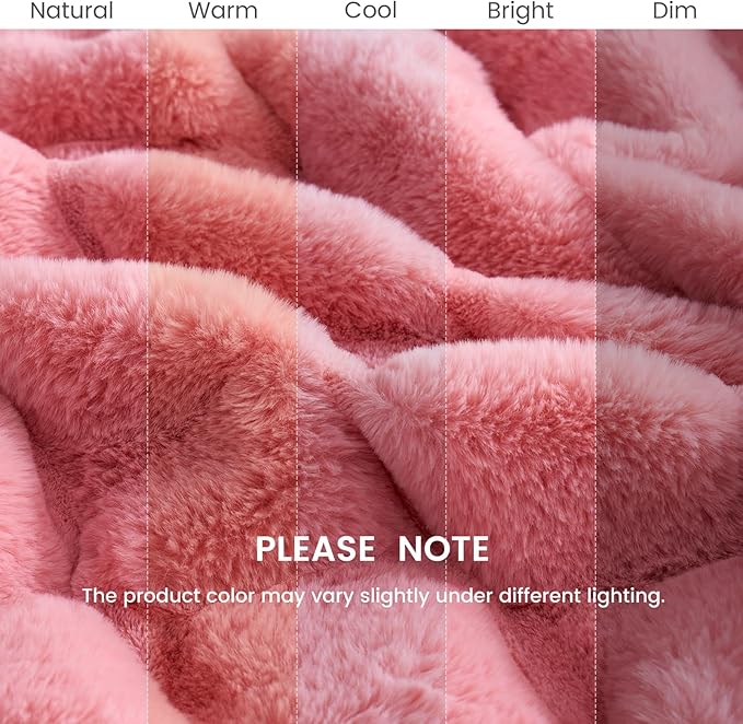 Cozy Bliss Faux Fur Throw Blanket for Couch, Cozy Warm Plush Striped Blanket for Sofa Bedroom Living Room, Pink