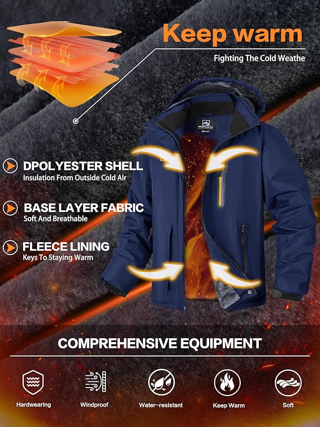 WENRONSTA Men's Ski Snow Jacket Winter Coat Warm Waterproof Windbreaker Mountain Snowboarding Hooded Hiking Traval