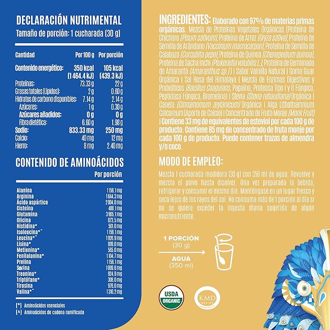 Falcon Vegan Protein Powder Organic, Stevia & Sugar Free, Plant Based Protein, Low Carb, Dairy Free, Keto, Non Whey Protein, Probiotic | Vanilla Flavor - 60 Servings - 3.9 lb