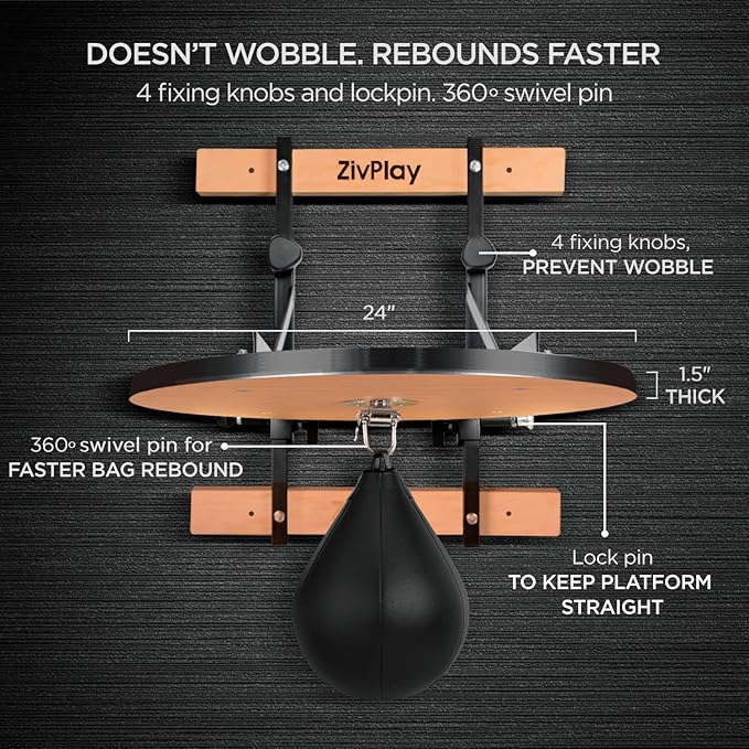 Speed Bag Platform Speed Bag Stand for Boxing Punching Practice Includes Height Adjustable Mount Speedbag and Air Pump 360° Swivel 24 Inch Board