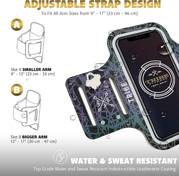 TRIBE Water Resistant Cell Phone Armband Case Running Holder for iPhone Pro Max Plus Mini SE (13/12/11/X/XS/XR/8/7/6/5) Galaxy S Ultra Plus Edge Note (21/20/10/9/8/7/6/5) Adjustable Strap & Key Pocket