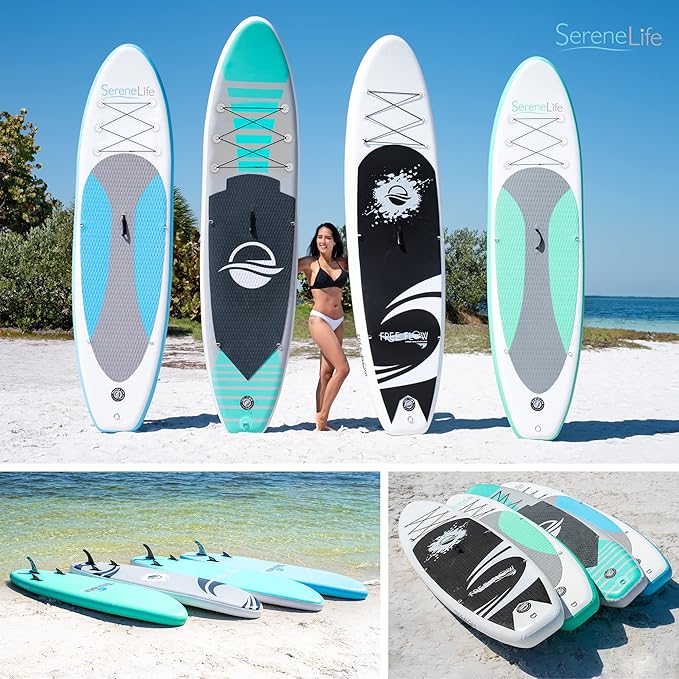 SereneLife Inflatable Stand Up Paddle Board with Premium SUP Accessories – Wide Stable Design with Non-Slip EVA Deck Pad for Adults and Youth of All Skill Levels