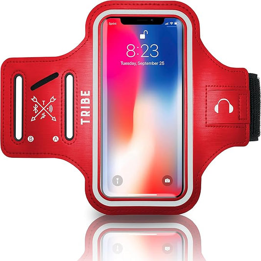 TRIBE Water Resistant Cell Phone Armband Case Running Holder for iPhone Pro Max Plus Mini SE (13/12/11/X/XS/XR/8/7/6/5) Galaxy S Ultra Plus Edge Note (21/20/10/9/8/7/6/5) Adjustable Strap & Key Pocket