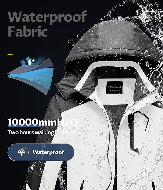 CREATMO US Men's Mountain Waterproof Ski Jacket - Windproof Snowboarding Warm Winter Coat Raincoat