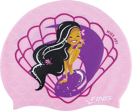 FINIS Mermaid Kids Swim Cap - 100% Silicone - Fun Prints - Universal Fit - Chlorine Protection