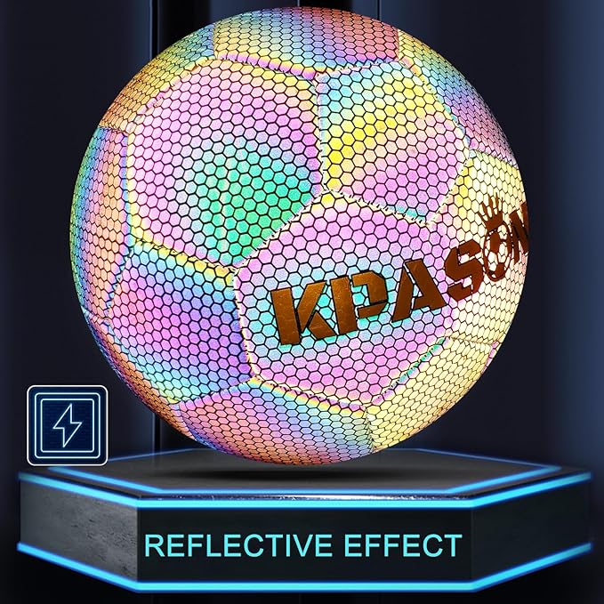 Soccer Ball, Holographic Reflective Glowing Soccer Ball for Men Women Training