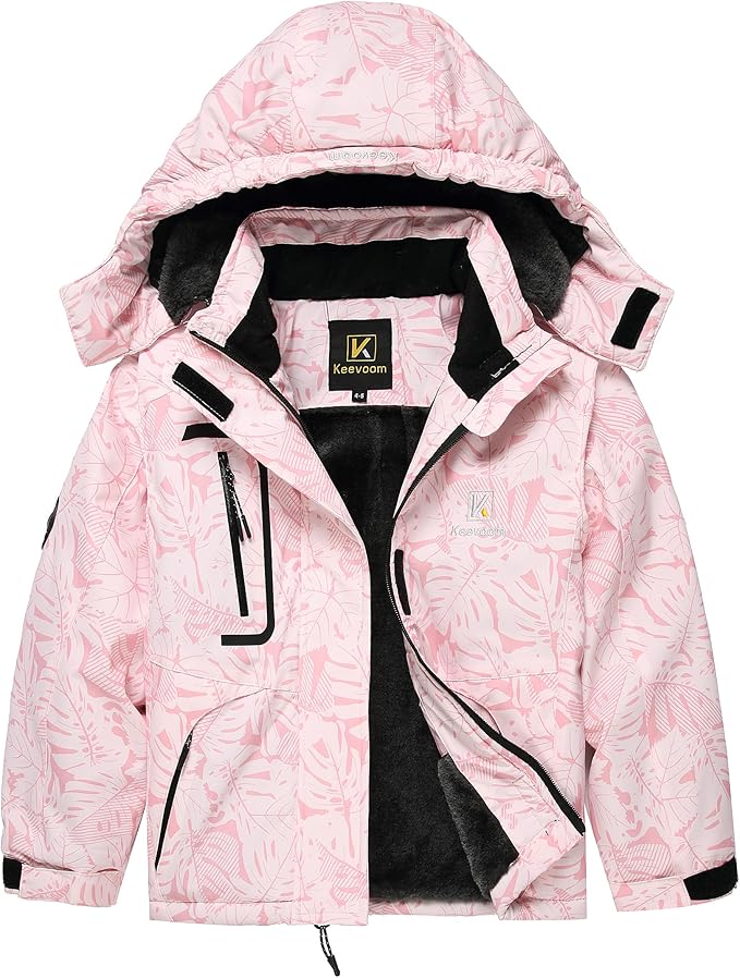 Keevoom Girl's Ski Jacket Winter Warm Thick Snow Coat Windproof Kids Outdoor Hooded Jackets