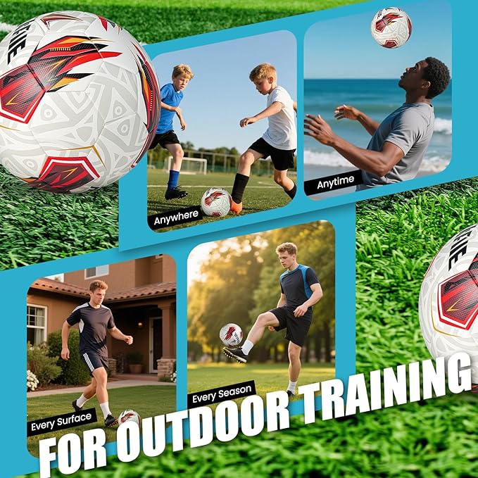 Soccer Ball Size 5 for All Age Recreational or Professional Outdoor Practice, PU Official Size&Weight, Size 5 Soccer Ball for Boys Youth Adults College Team, Ideal Gifts with Pump and Carry Net