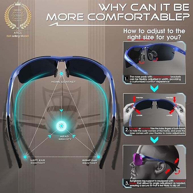 ATTCL Men's Sports Polarized Sunglasses Men for Driving running Fishing Golf - UV Protection Sun glasses Metal Frame