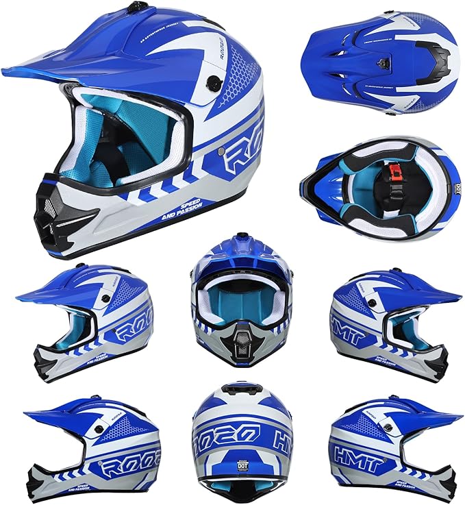 Youth Dirt Bike Helmet DOT Certified - Full Face Motorcycle Helmet for Off-Road, ATV, Street Riding, Includes Adjustable Goggles & Protective Gloves