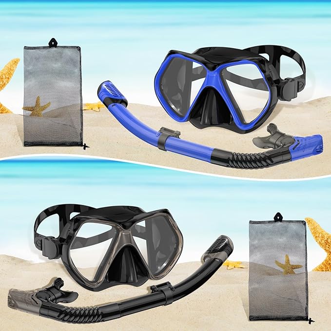 2 Pack Snorkeling Gear for Adults, Dry Snorkel, Mask Set Adult, Diving Scuba Mask, Scuba Gear, Swimming Goggles with Nose Cover, Swim Freediving Tempered Glass Panoramic View Travel Packages