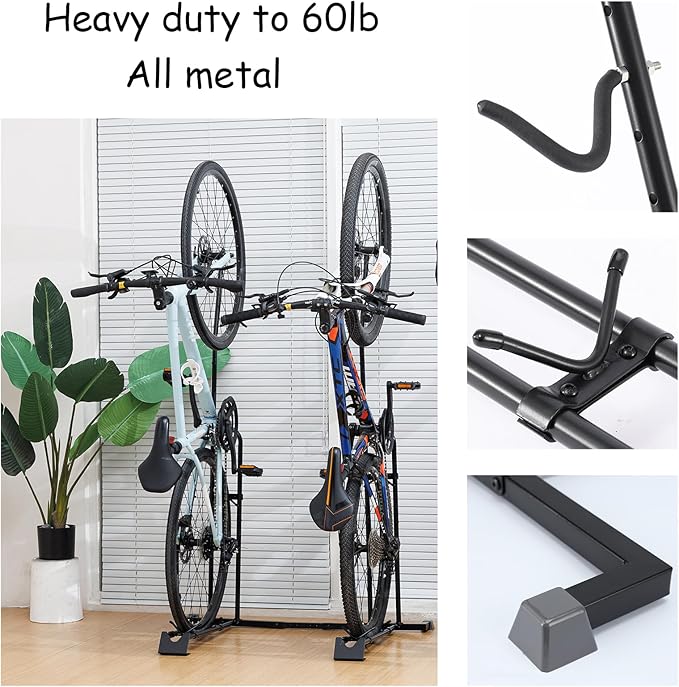 YueTong Vertical Bike Stand, 2 Bike Rack Garage, Upright and Horizontal, Indoor Bicycle Storage for Floor.