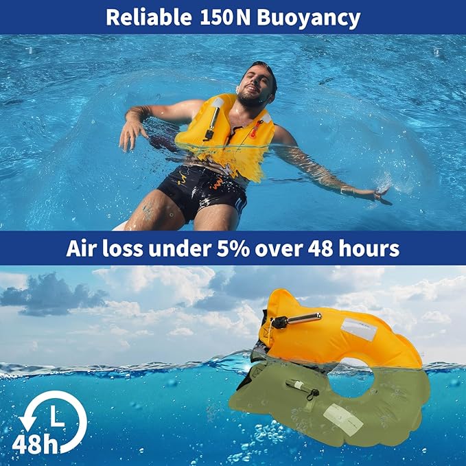 Owntop Manual Inflatable Swim Jacket, Neoprene Padded Neckline, 33g C02 Cylinder Included, Multiple Reflective Strips, Compact Design for Kayak, Fishing, Paddle Sports