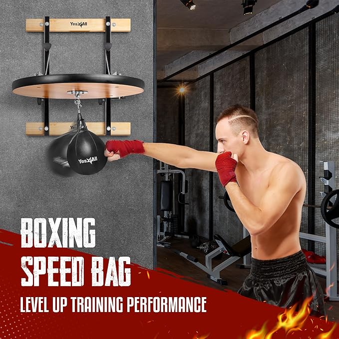 Yes4All 24 inches Adjustable Speed Bag Platform with Upgraded Speed Balls, Wall Mount Punching Bag Boxing Training Full Kit